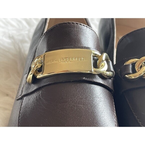 Karl Lagerfeld Women’s Size 6 Cabana Brown Loafers Flats Gold Chain NWOB - Picture 5 of 13